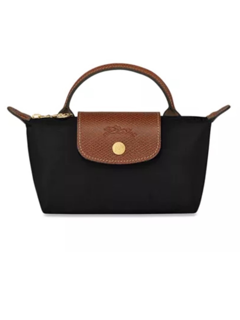 Longchamp Le Pliage Original Handle Pouch mini lblack brown leather